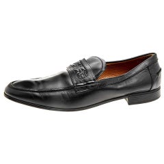 Gucci Black Leather Horsebit Embossed Slip On Loafers Size 44.5