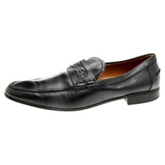Used Gucci Black Leather Horsebit Embossed Slip On Loafers Size 44.5