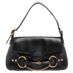 Gucci Black Leather Horsebit Flap Umhängetasche