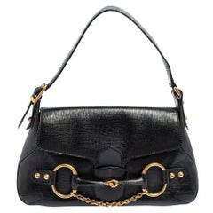 Gucci Black Leather Horsebit Flap Shoulder Bag