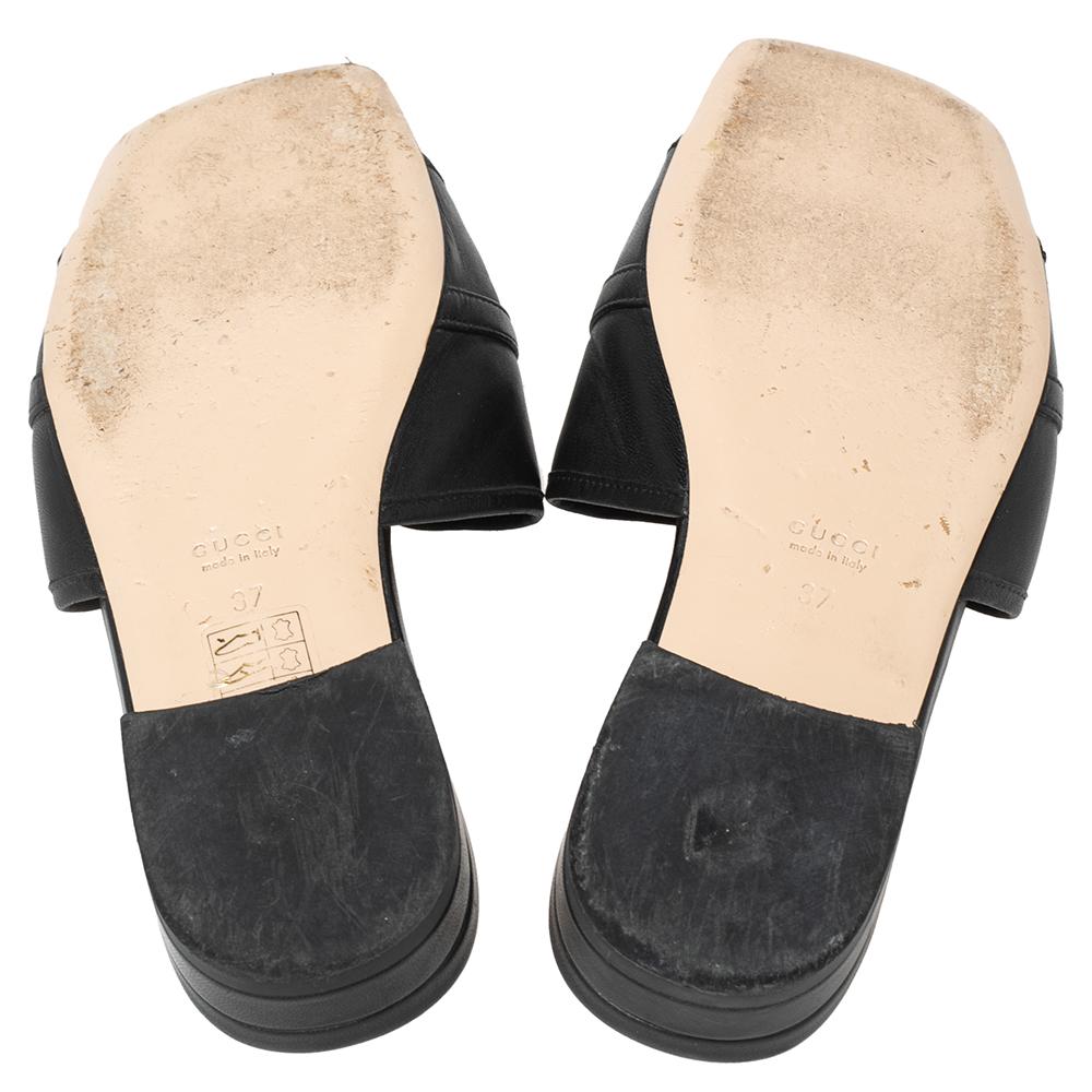 Gucci Black Leather Horsebit Flat Sandals Size 37 3
