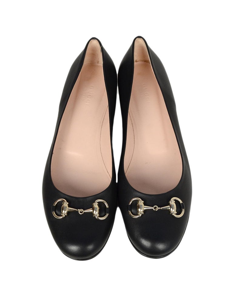 Gucci Black Leather Horsebit Flats Sz 40 at 1stDibs