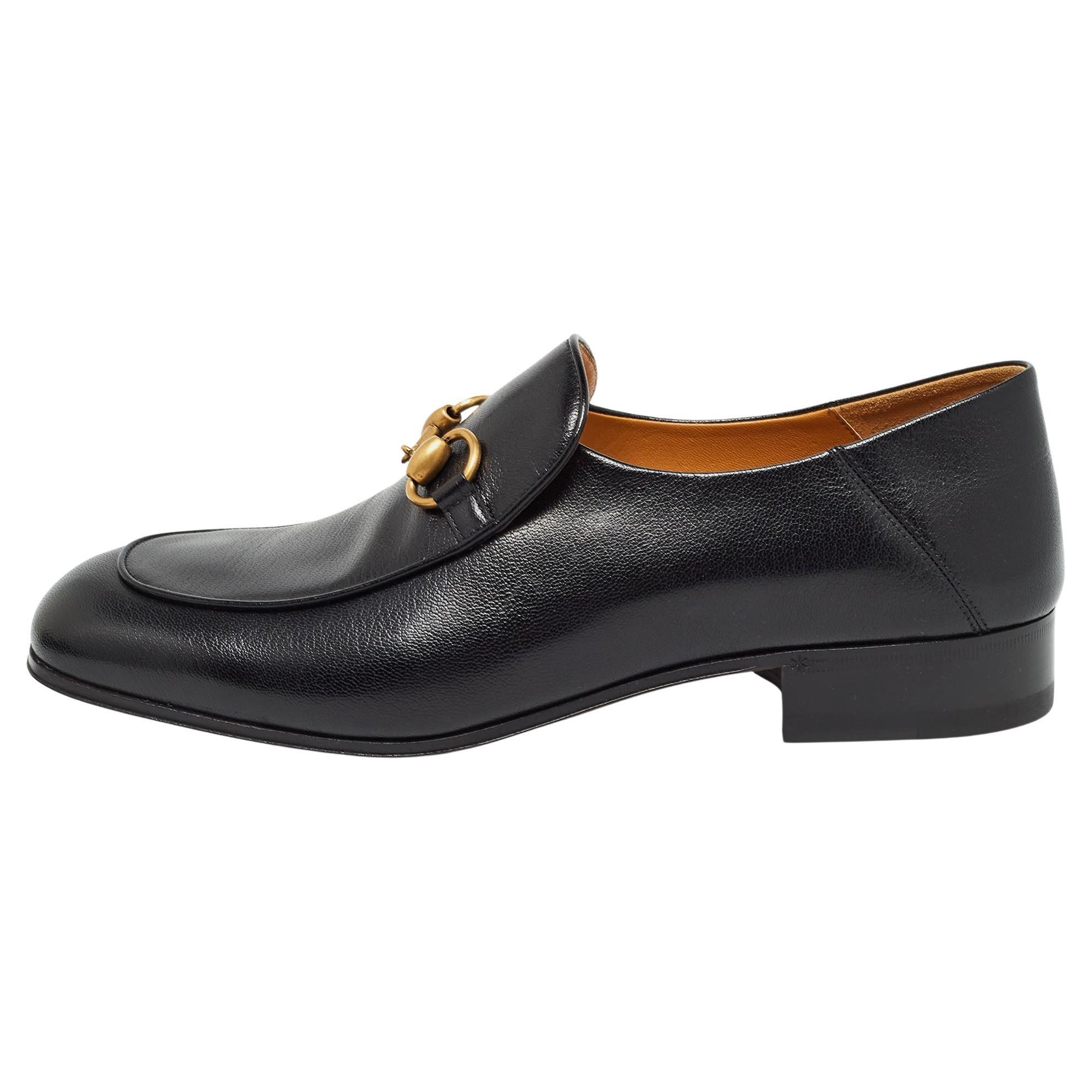 Gucci Black Leather Horsebit Foldable Loafers Size 41 For Sale