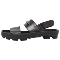 Gucci Black Leather Horsebit Greek Slingback Sandals Size 44