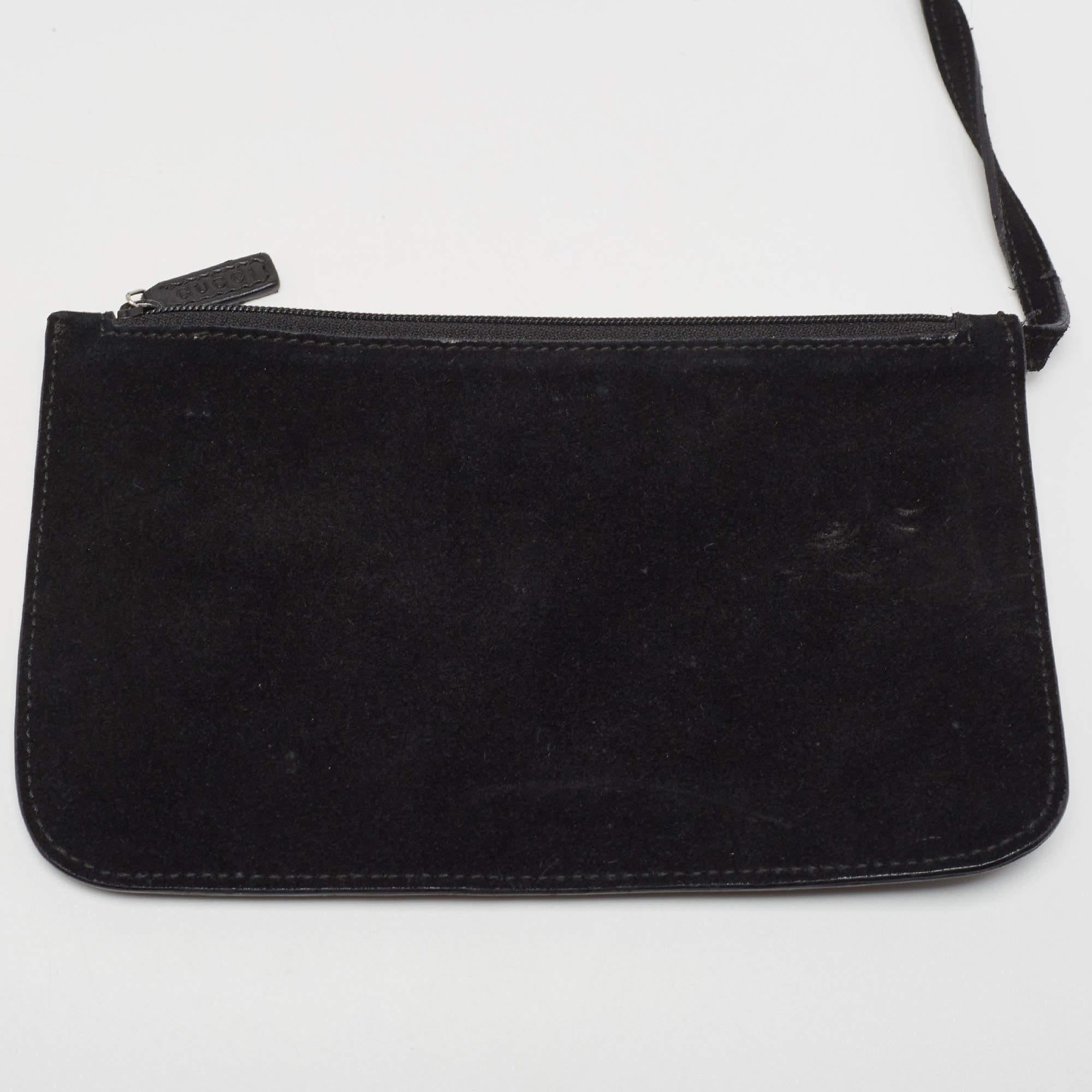 Gucci Black Leather Horsebit Handle Slim Bag For Sale 13