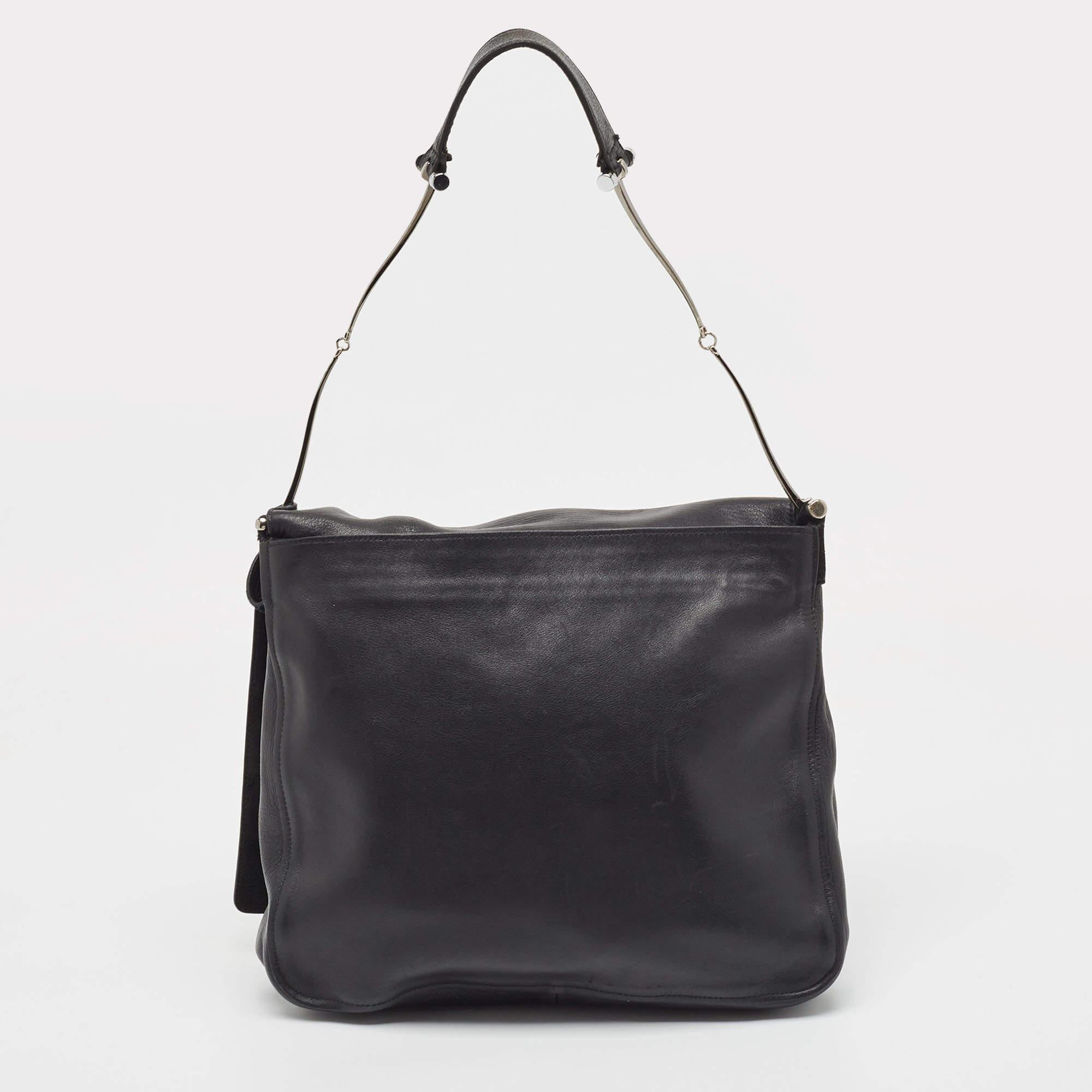 Gucci Black Leather Horsebit Handle Slim Bag For Sale 1