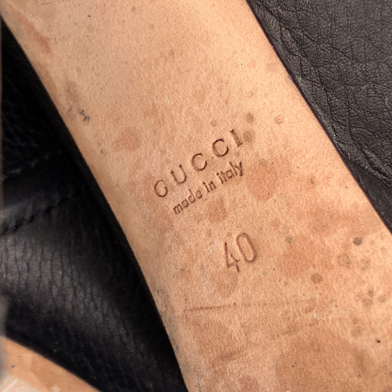 Gucci Black Leather Horsebit Heeled Platform Boots Size EU 40 5