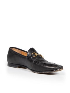 Gucci Black Leather Horsebit Jordaan Flat Loafers Size IT 39