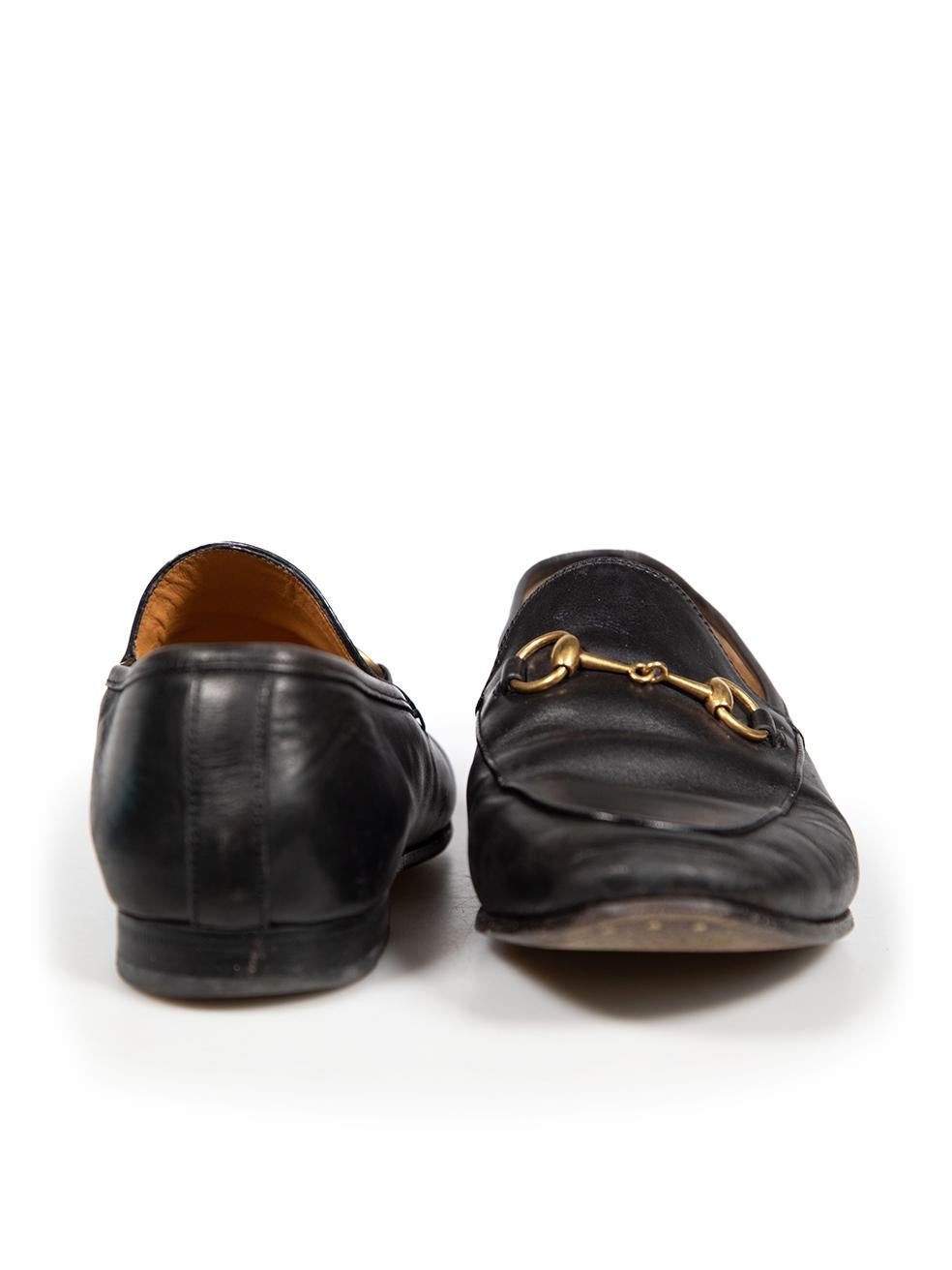 Gucci Black Leather Horsebit Jordaan Flat Loafers Size IT 39 In Excellent Condition For Sale In London, GB