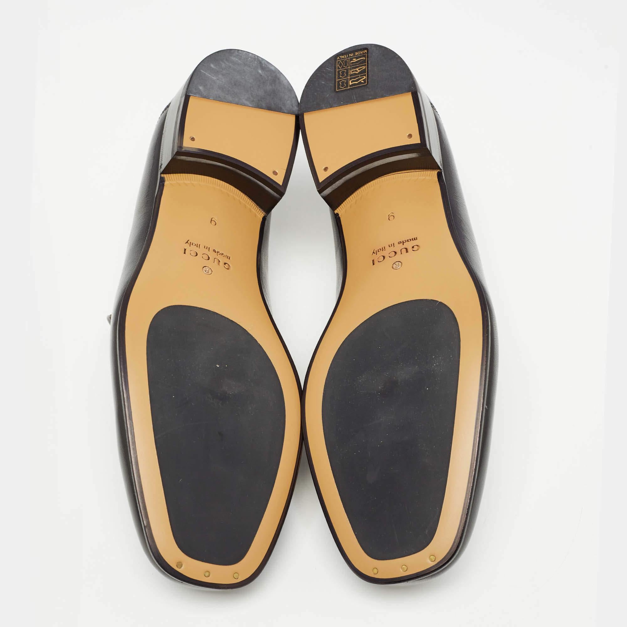 Gucci Black Leather Horsebit Jordaan Slip On Loafers Size 43 2
