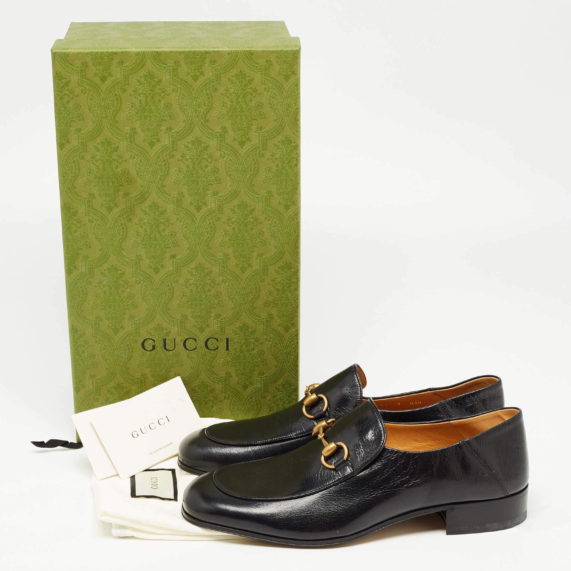Gucci Black Leather Horsebit Jordaan Slip On Loafers Size 43 4