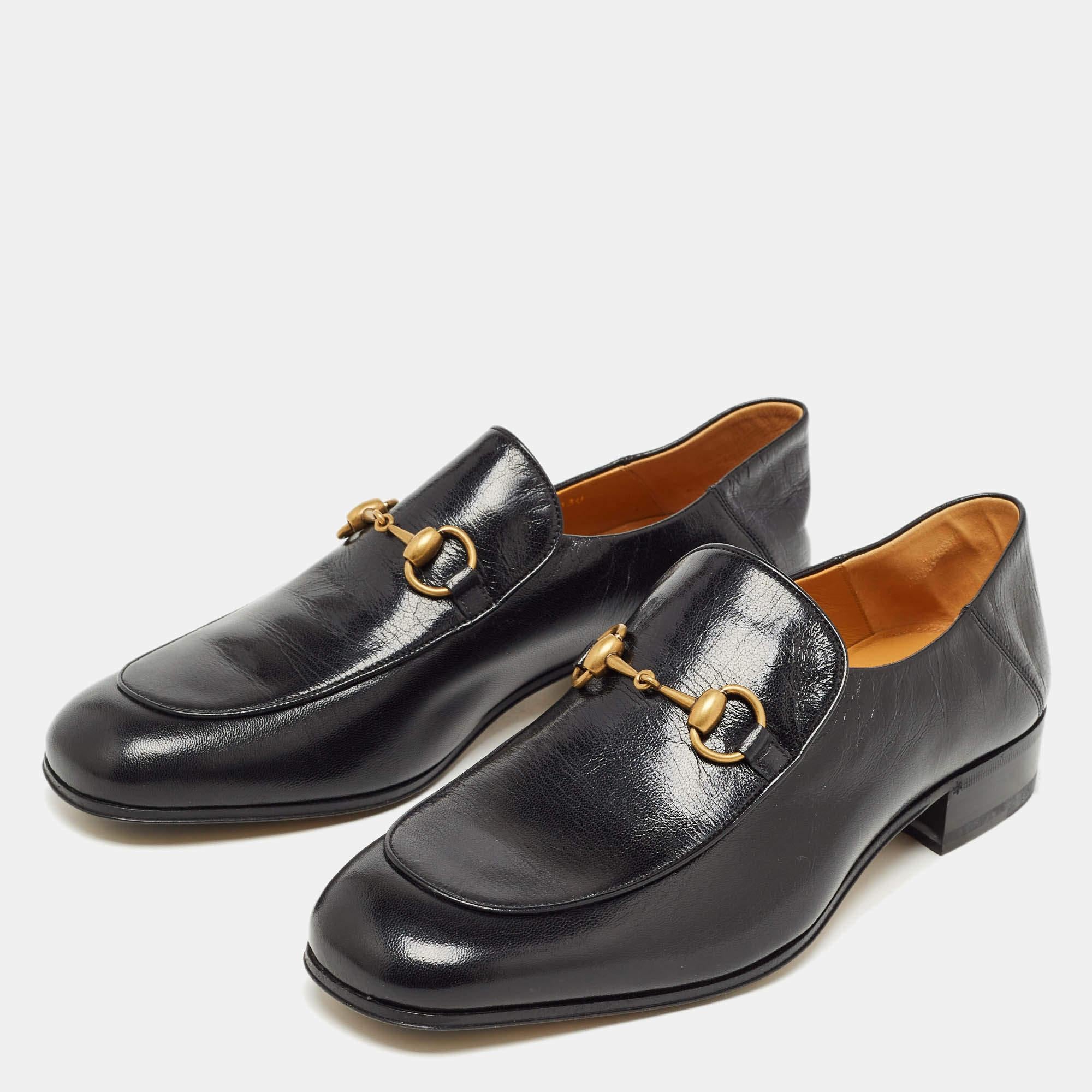 Gucci Black Leather Horsebit Jordaan Slip On Loafers Size 43 5