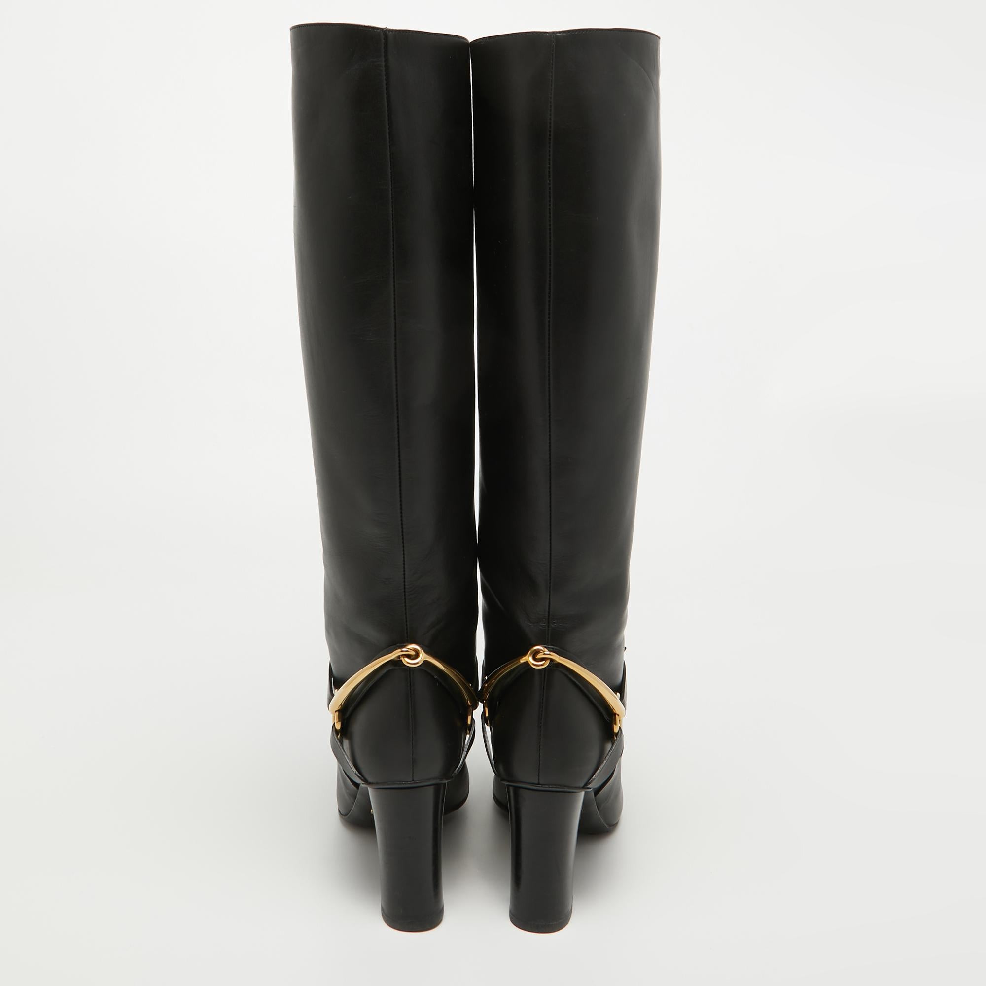 Gucci Black Leather Horsebit Knee Length Boots Size 36.5 For Sale 1