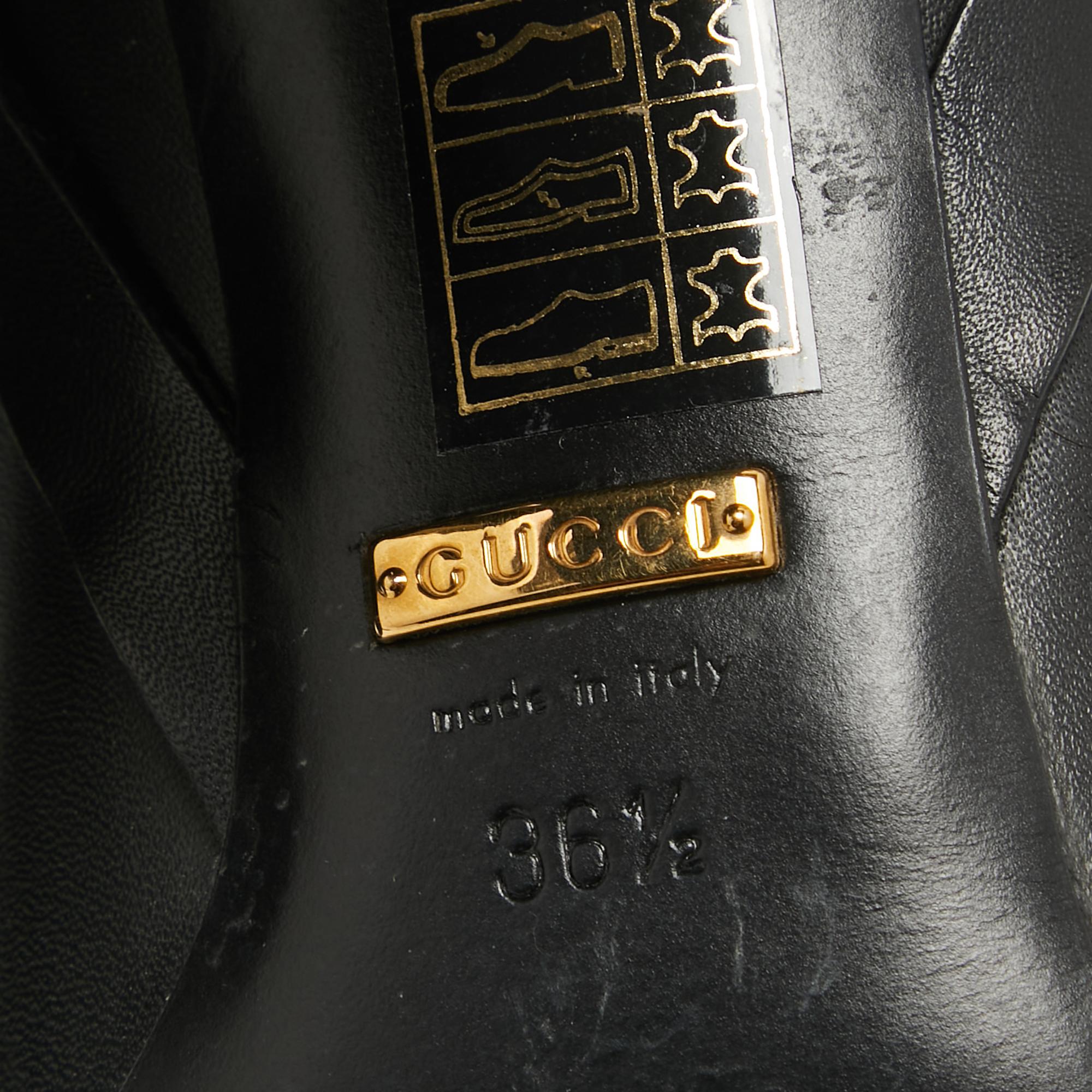 Gucci Black Leather Horsebit Knee Length Boots Size 36.5 For Sale 5