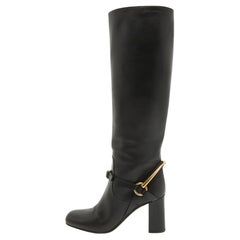 Gucci Horsebit Knielange Stiefel aus schwarzem Leder Größe 36,5