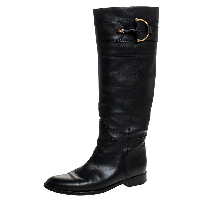 Gucci Black Leather Horsebit Knee Length Boots Size 37.5 at 1stDibs