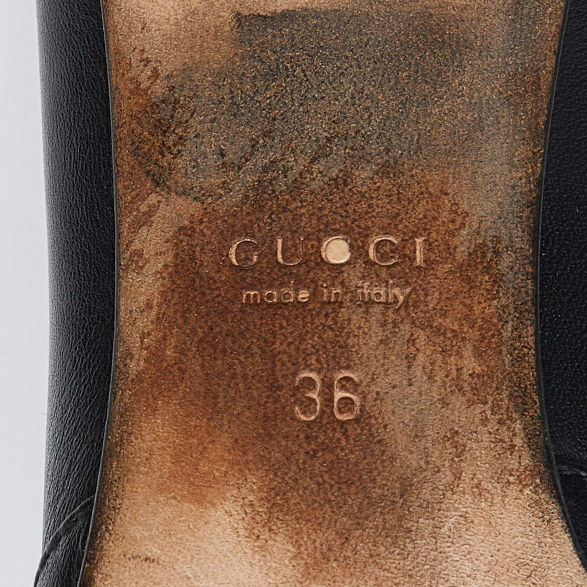 Gucci Black Leather Horsebit Loafer Pumps Size 36 For Sale 2
