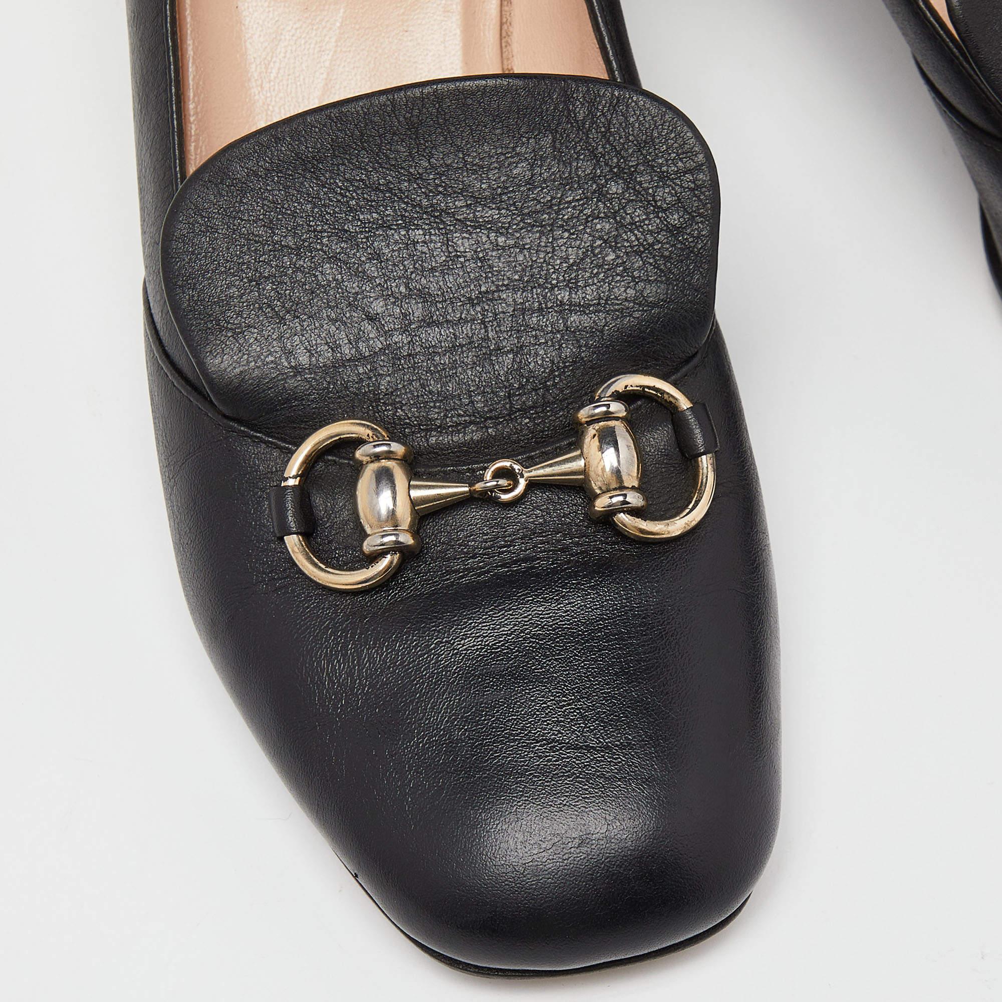 Gucci Black Leather Horsebit Loafer Pumps Size 36 For Sale 3