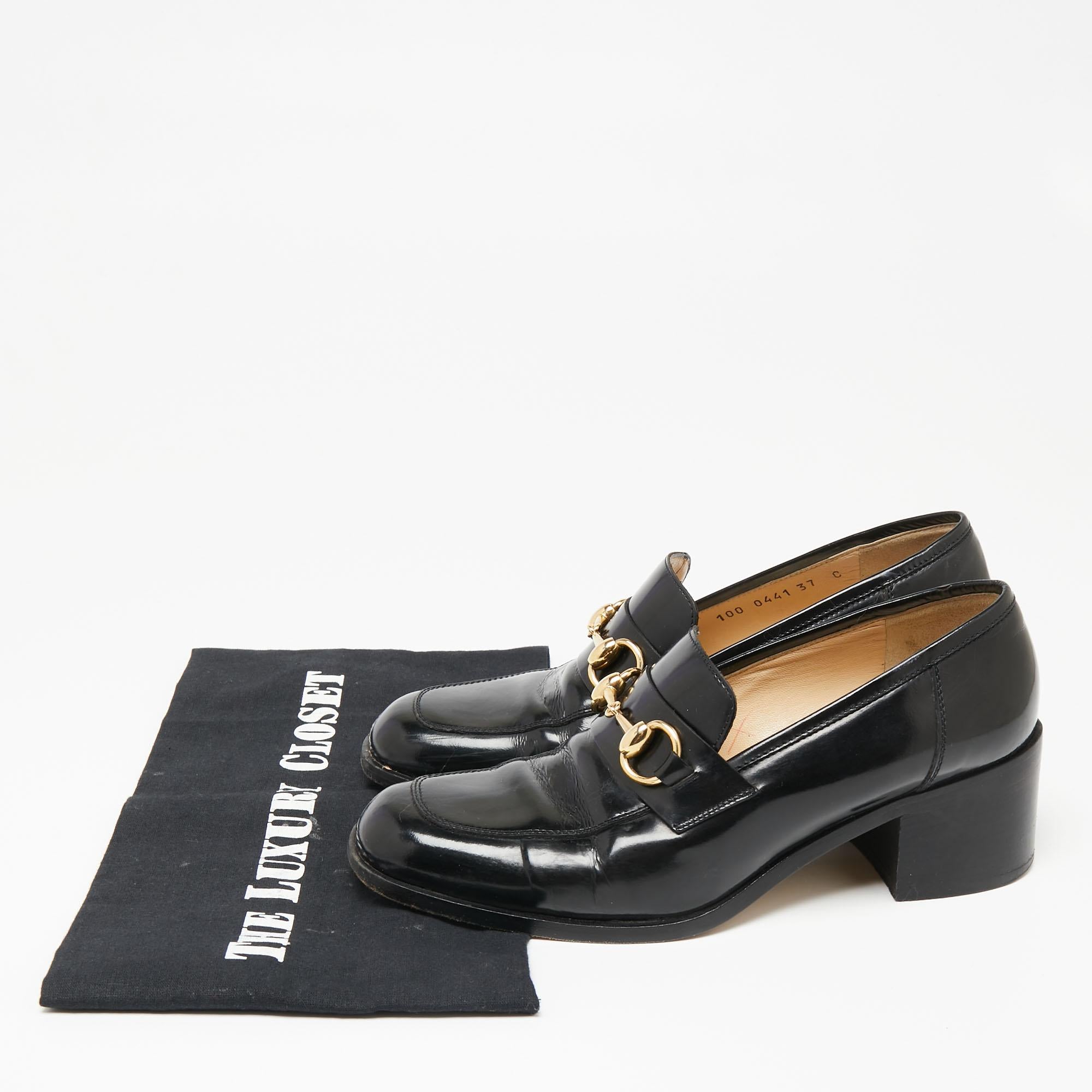 Gucci Black Leather Horsebit Loafer Pumps Size 37 3