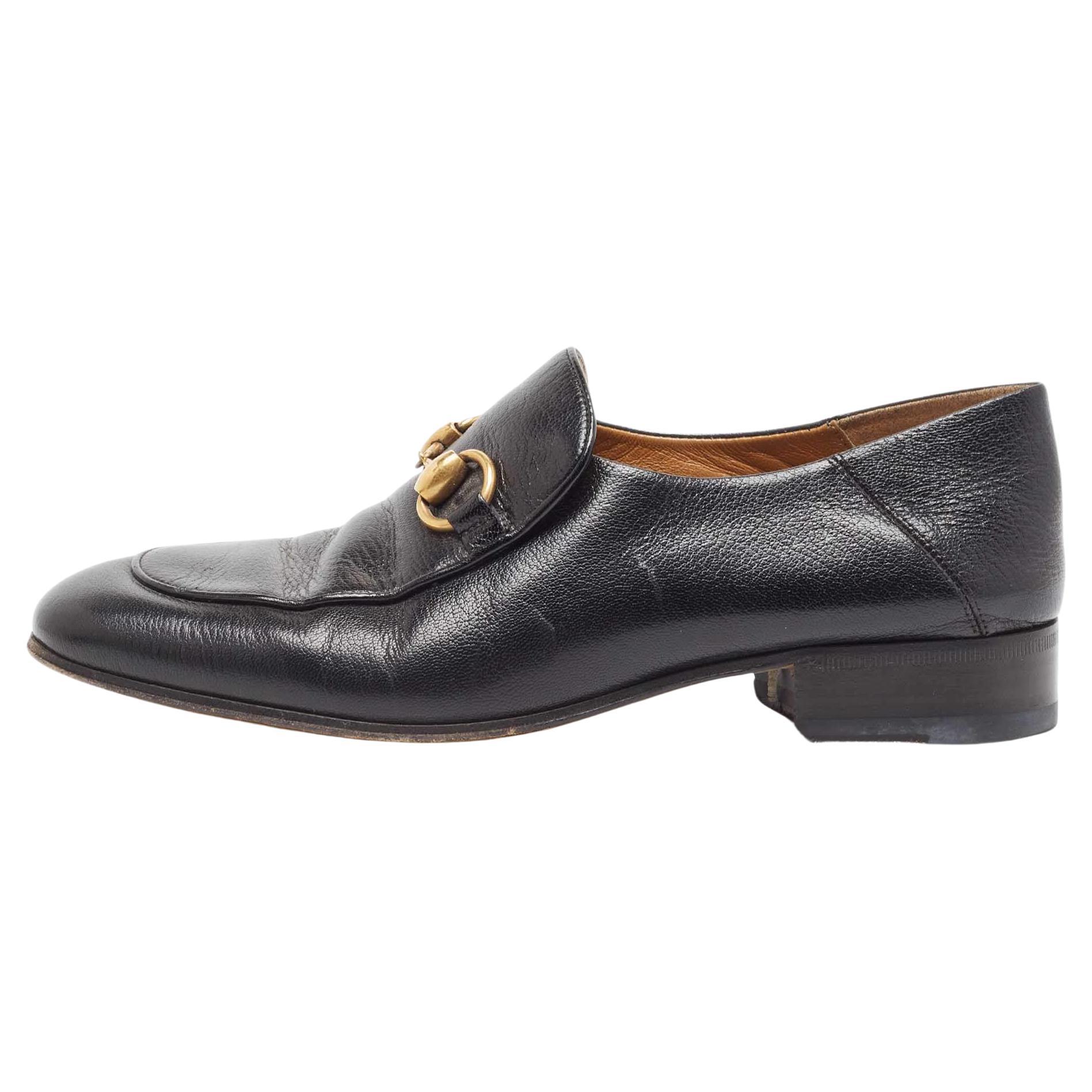 Gucci Black Leather Horsebit Loafers Size 37