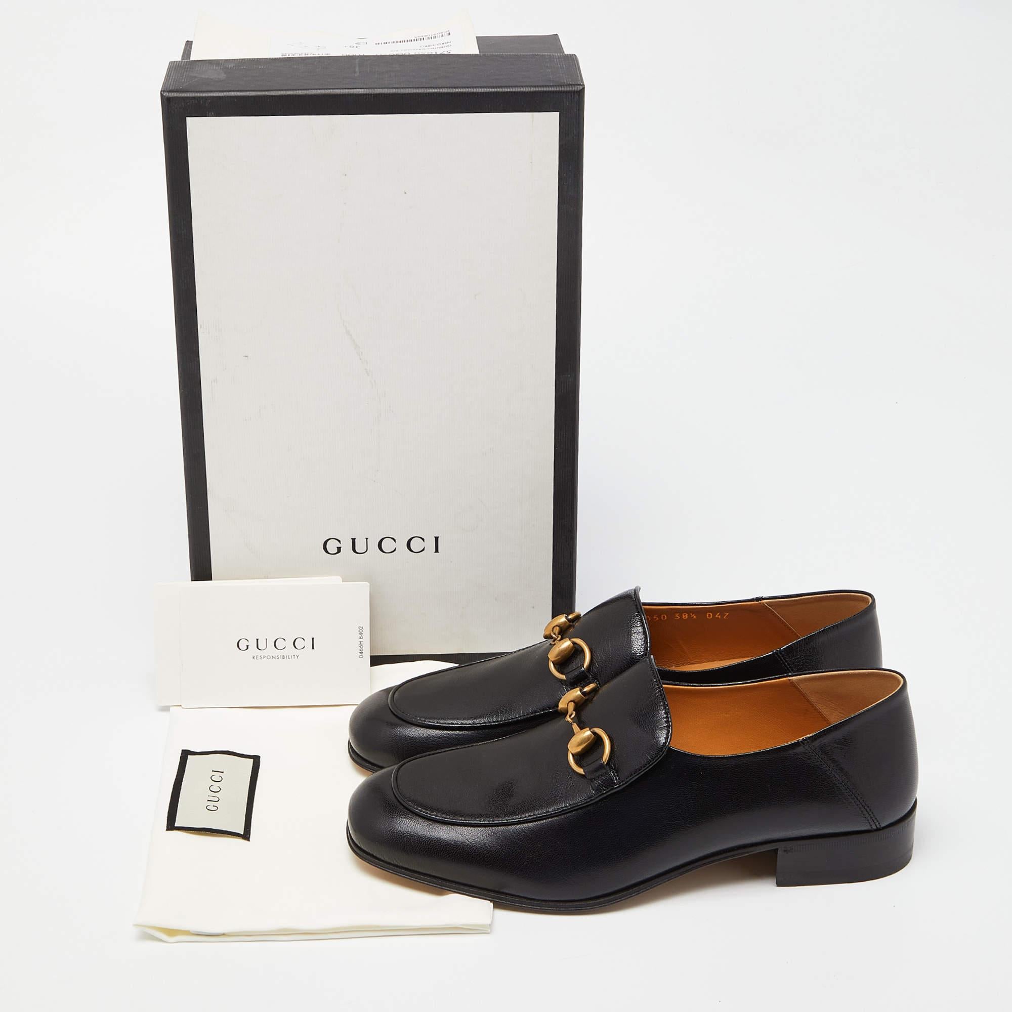 Gucci Black Leather Horsebit Loafers Size 38.5 For Sale 5