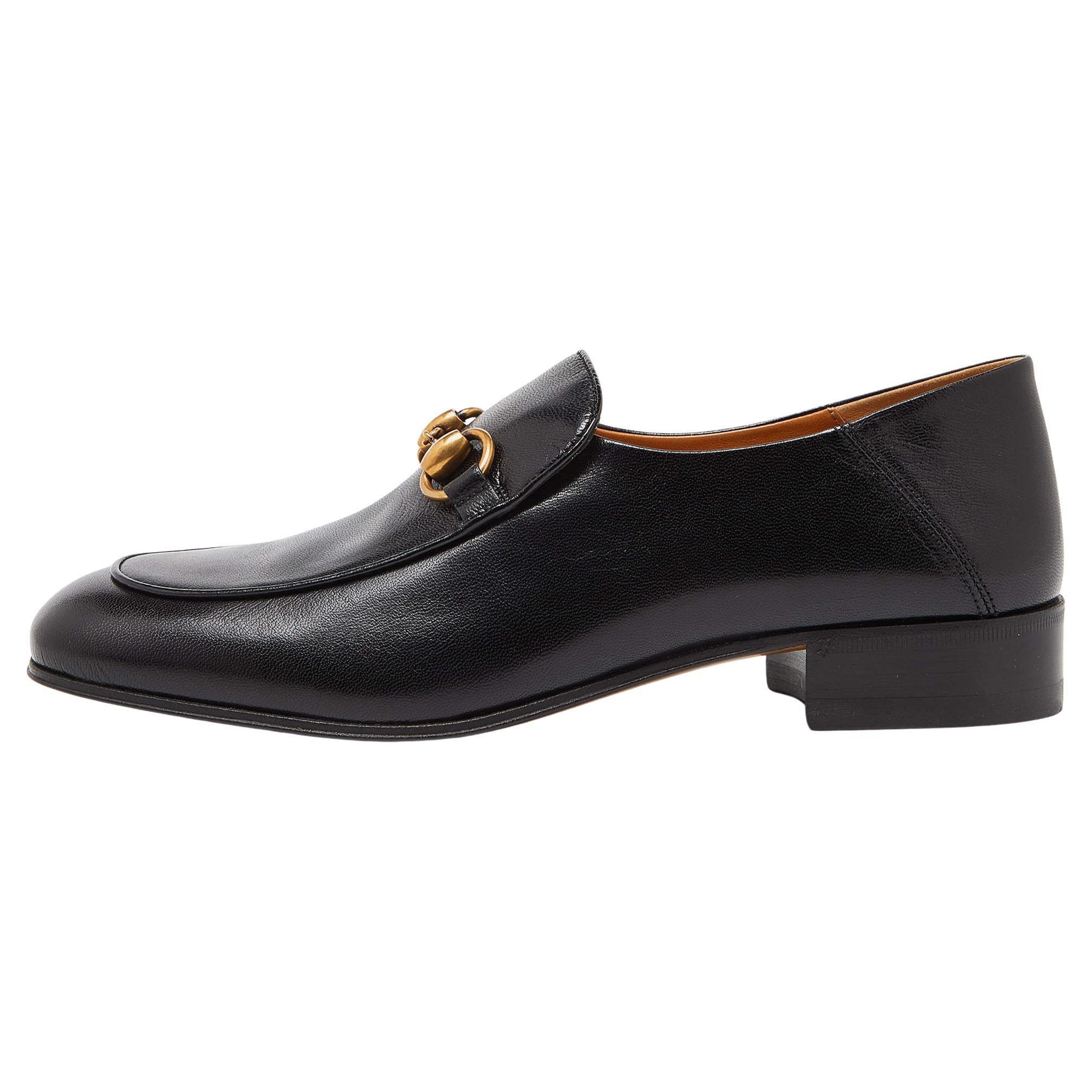 Gucci Black Leather Horsebit Loafers Size 38.5 For Sale