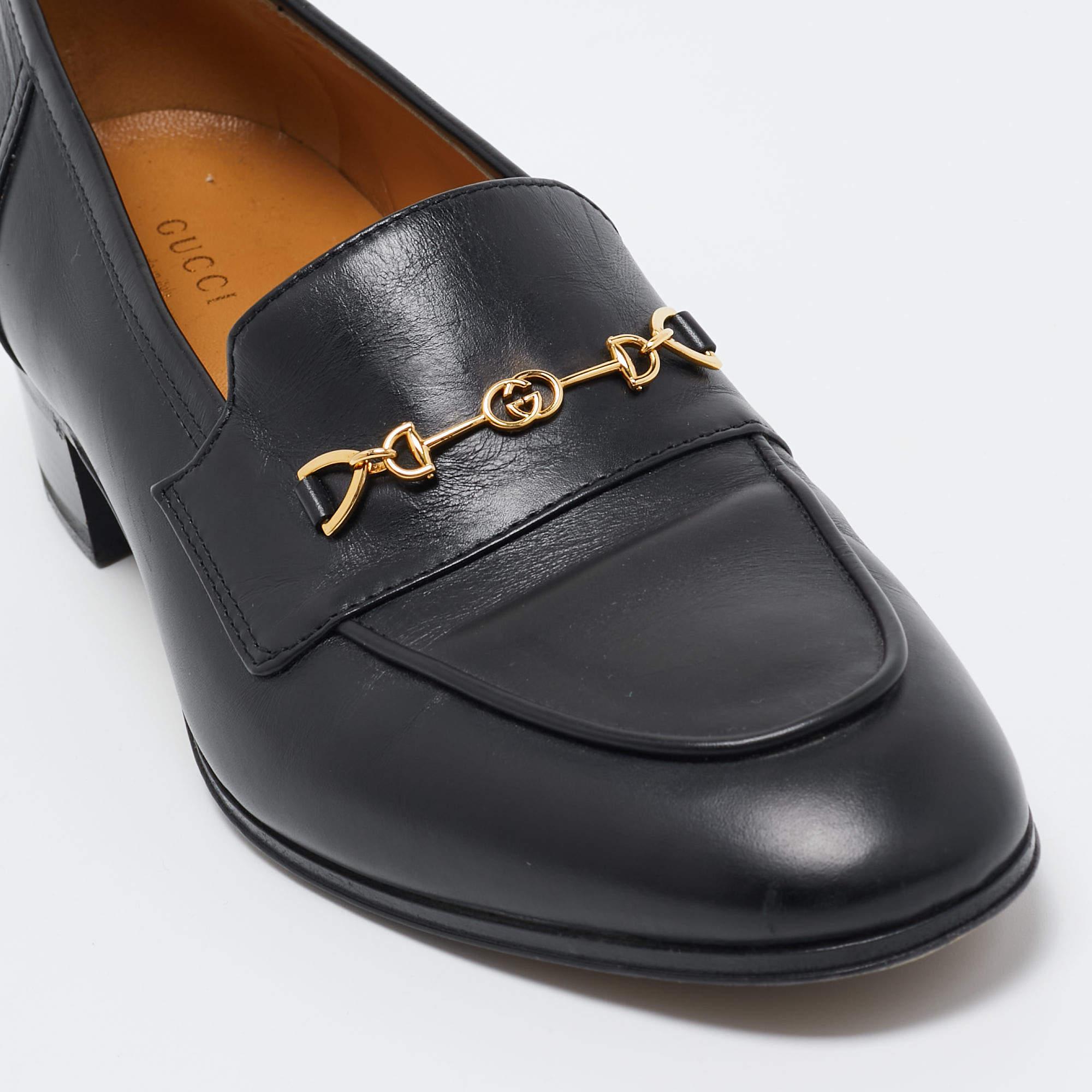 Gucci Black Leather Horsebit Loafers Size 39 3