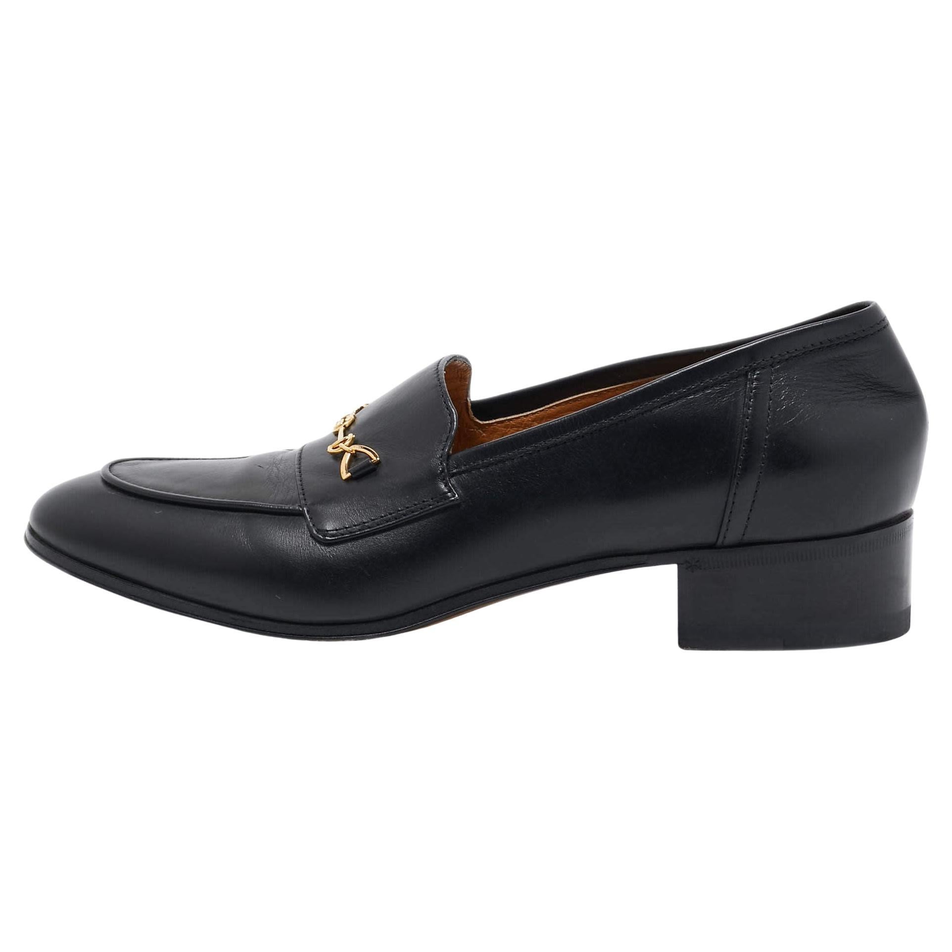 Gucci Black Leather Horsebit Loafers Size 39