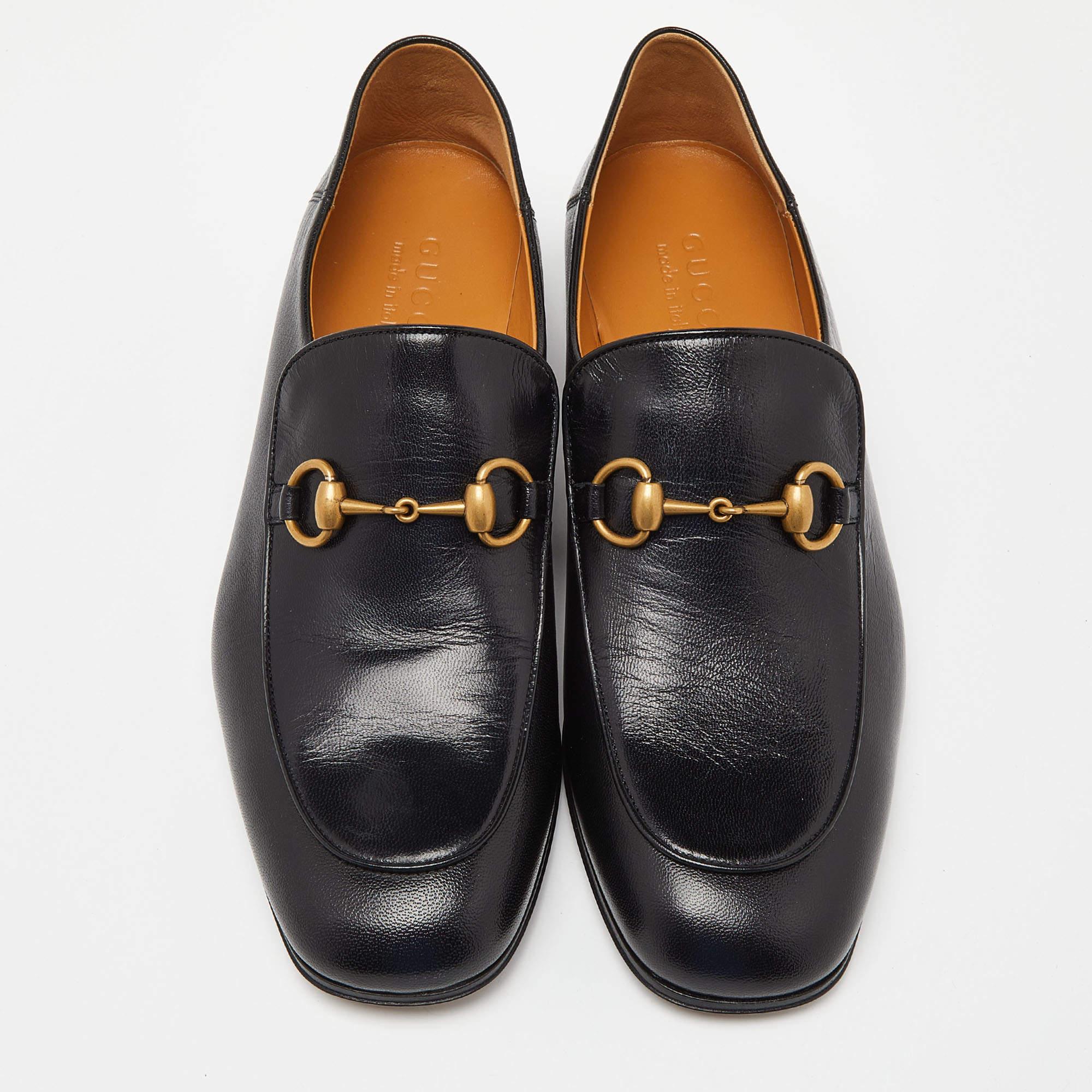 Men's Gucci Black Leather Horsebit Loafers Size 42.5 For Sale