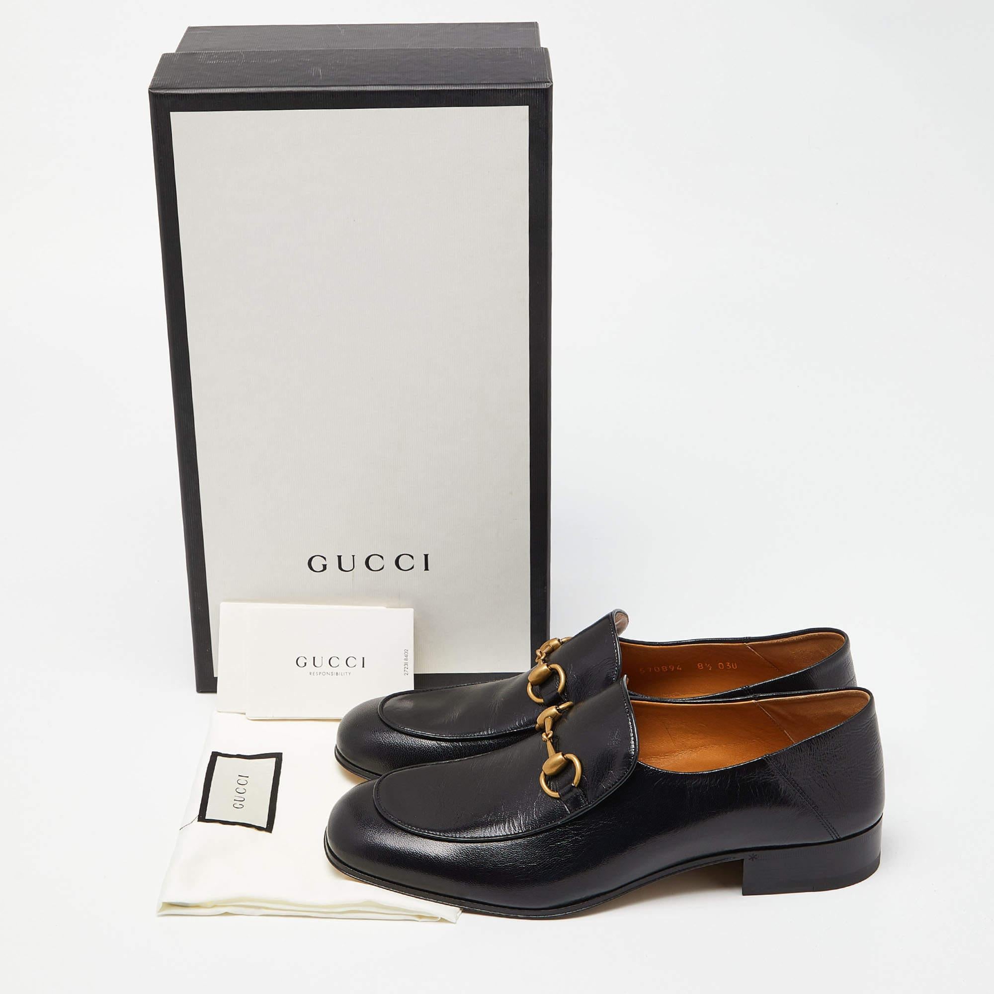 Gucci Black Leather Horsebit Loafers Size 42.5 For Sale 5