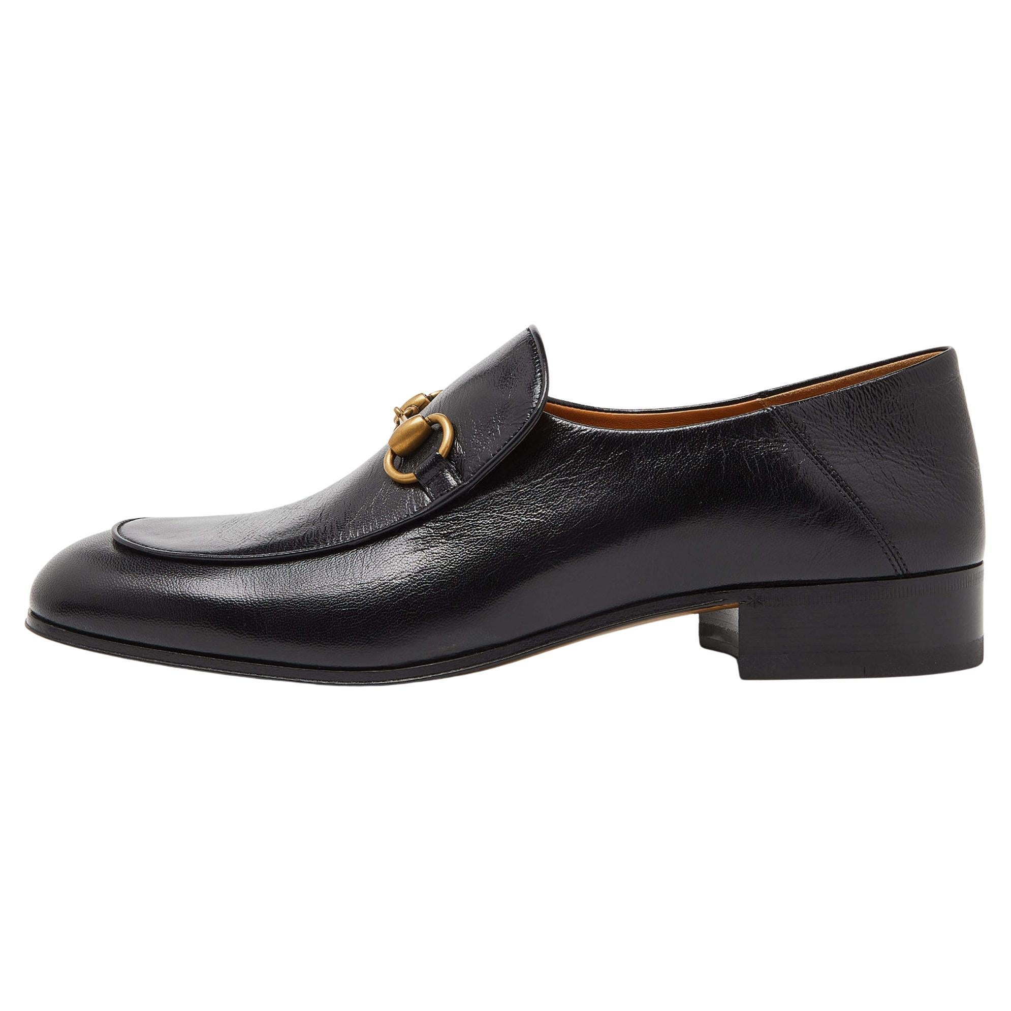 Gucci Black Leather Horsebit Loafers Size 42.5 For Sale
