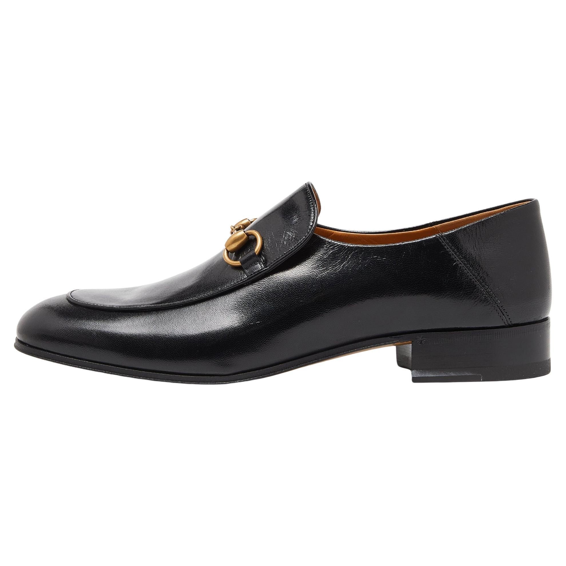 Gucci Black Leather Horsebit Loafers Size 43.5