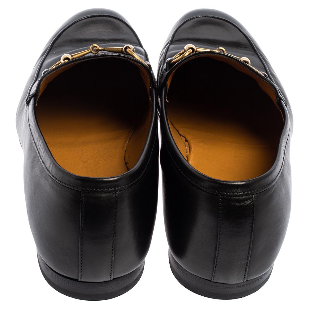 Gucci Black Leather Horsebit Loafers Size 44.5 In Good Condition In Dubai, Al Qouz 2