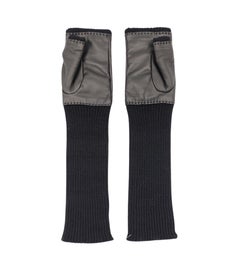 Gucci black leather horsebit long fingerless gloves