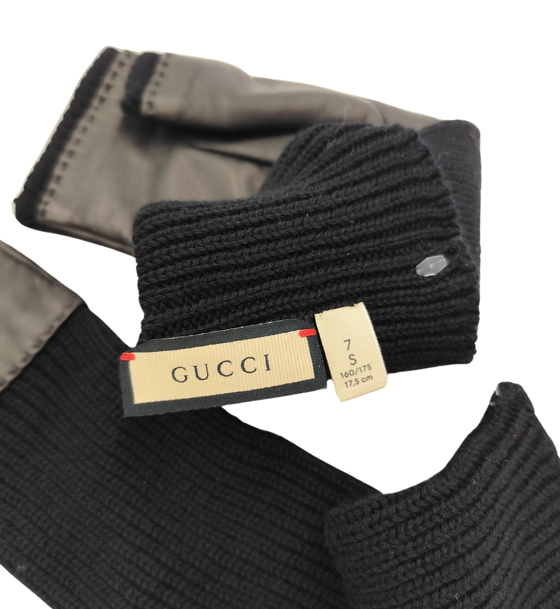 Gucci guanti lunghi senza dita in pelle nera con morsetto in vendita 2