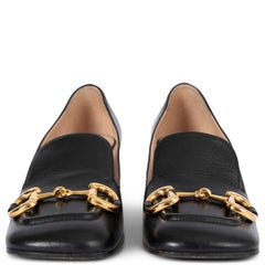 GUCCI black leather HORSEBIT MID HEEL Pumps Shoes 39 fit 40