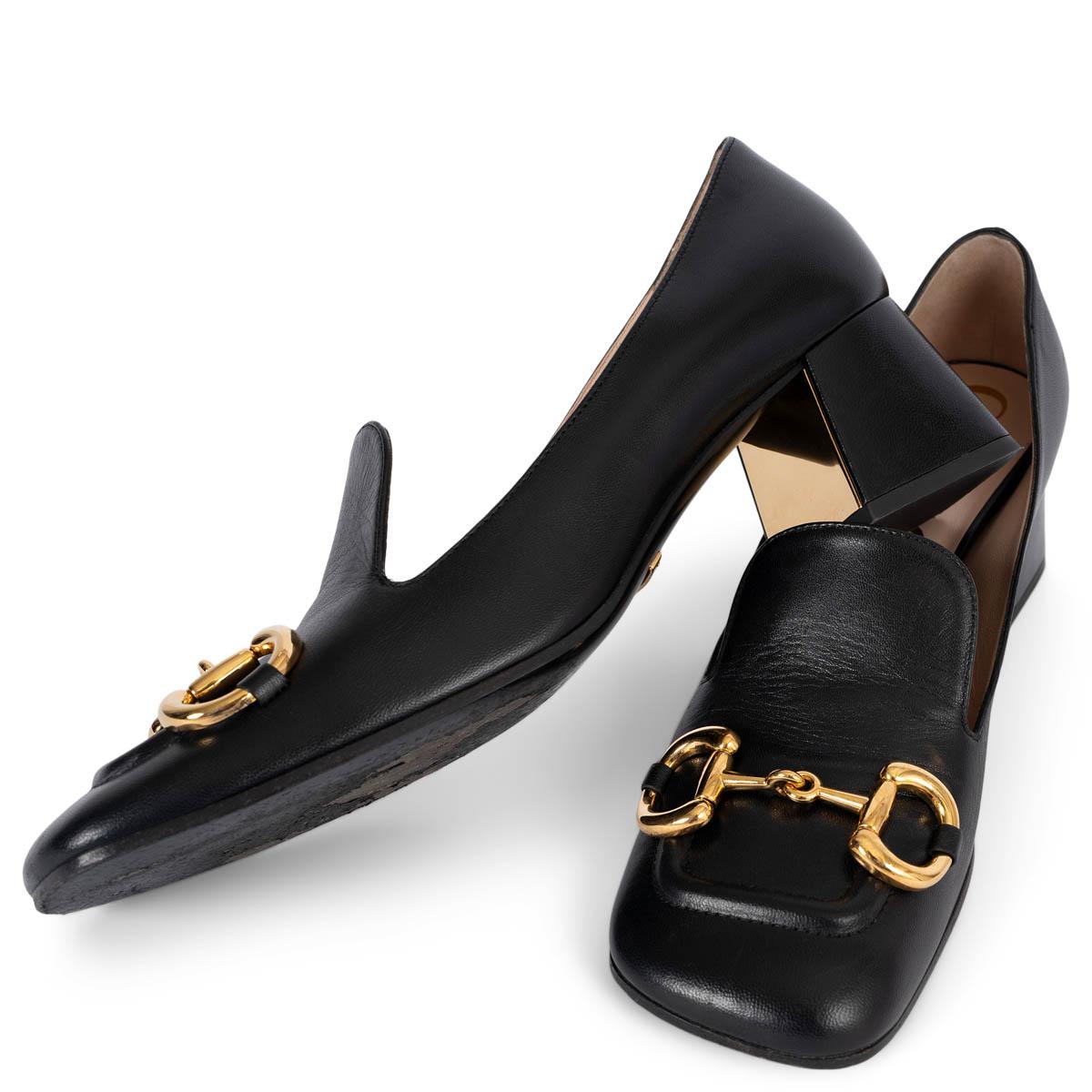 GUCCI black leather HORSEBIT MID HEEL Pumps Shoes 39 fit 40 1
