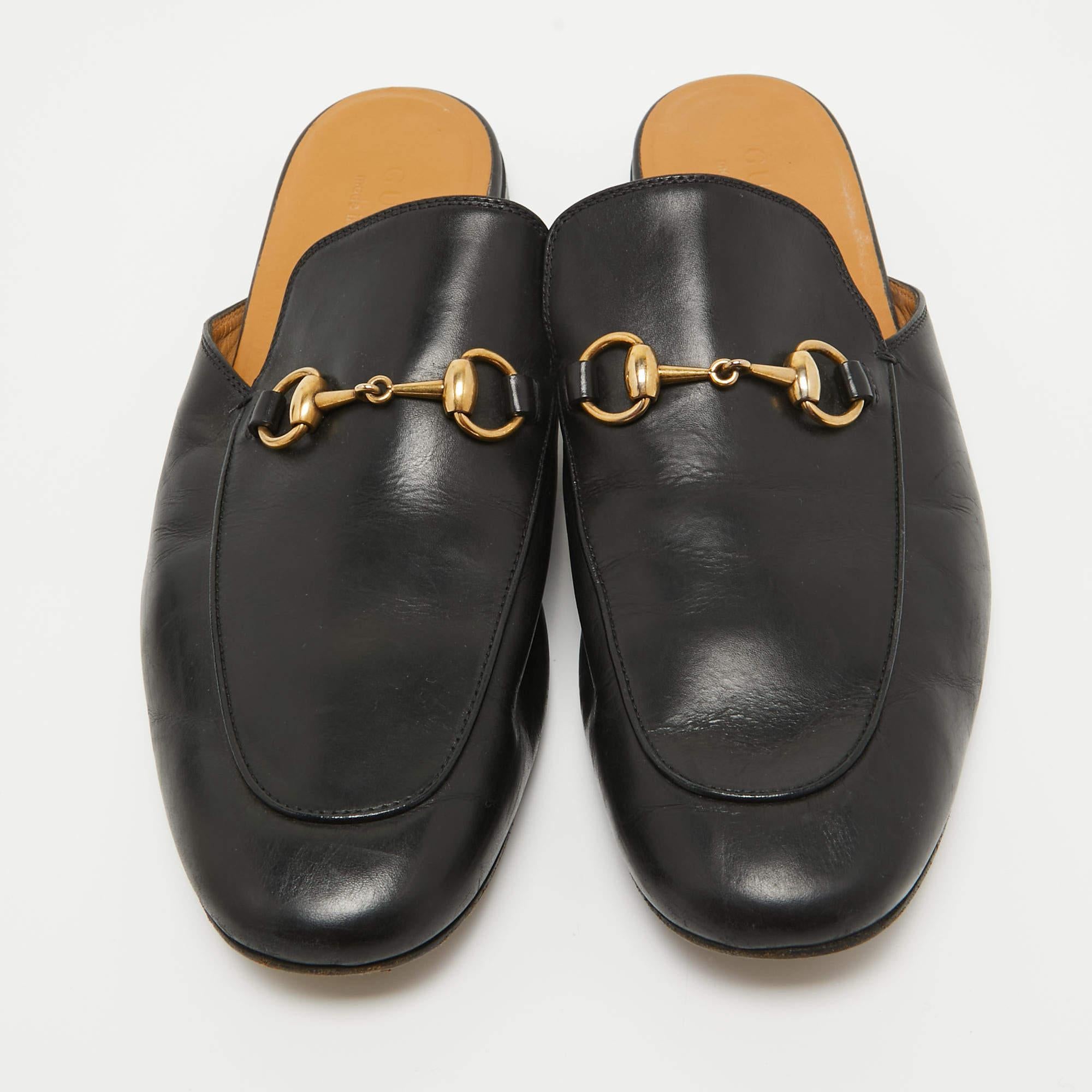 Men's Gucci Black Leather Horsebit Mules Size 43 For Sale