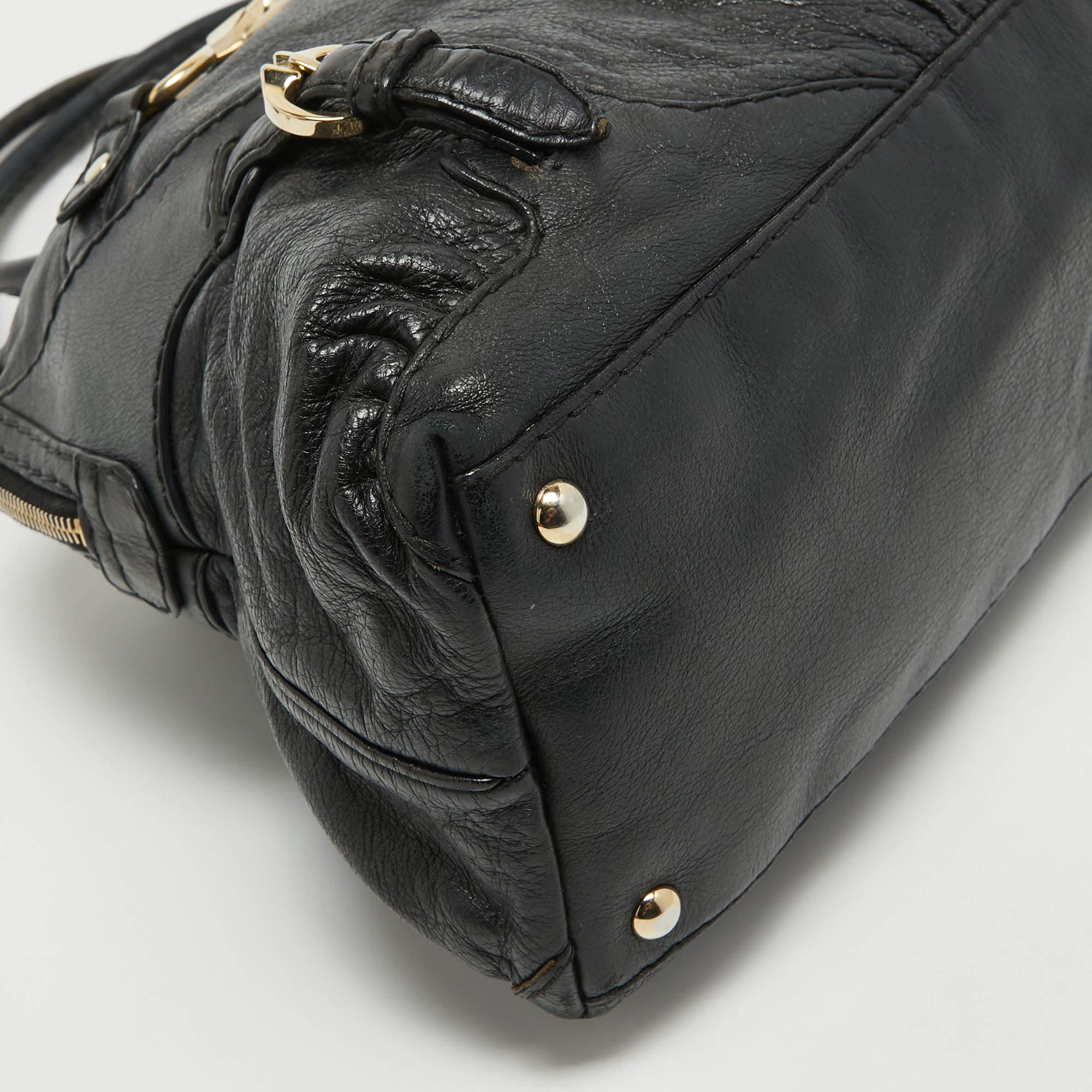 Gucci Black Leather Horsebit Nail Shoulder Bag For Sale 10
