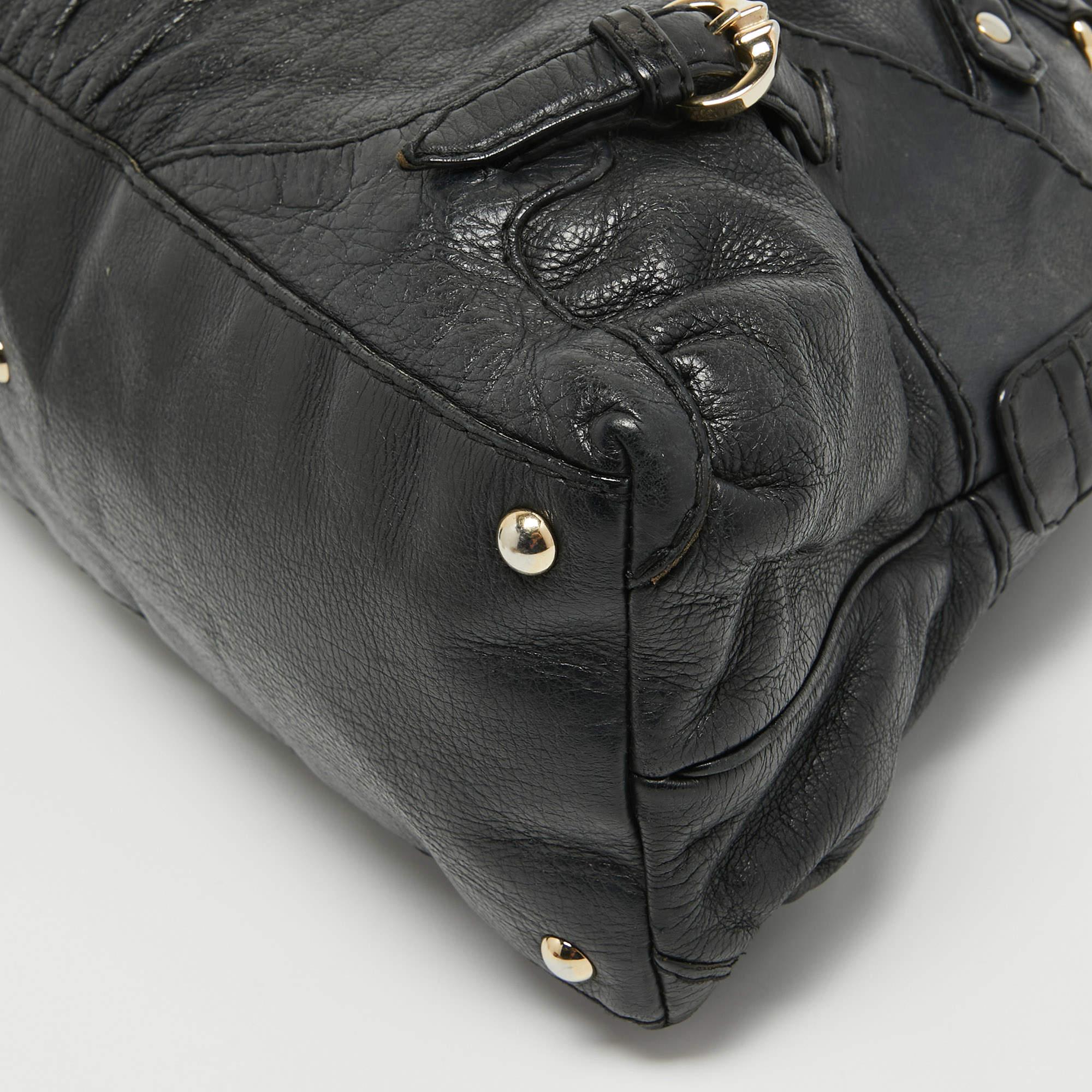 Gucci Black Leather Horsebit Nail Shoulder Bag For Sale 11