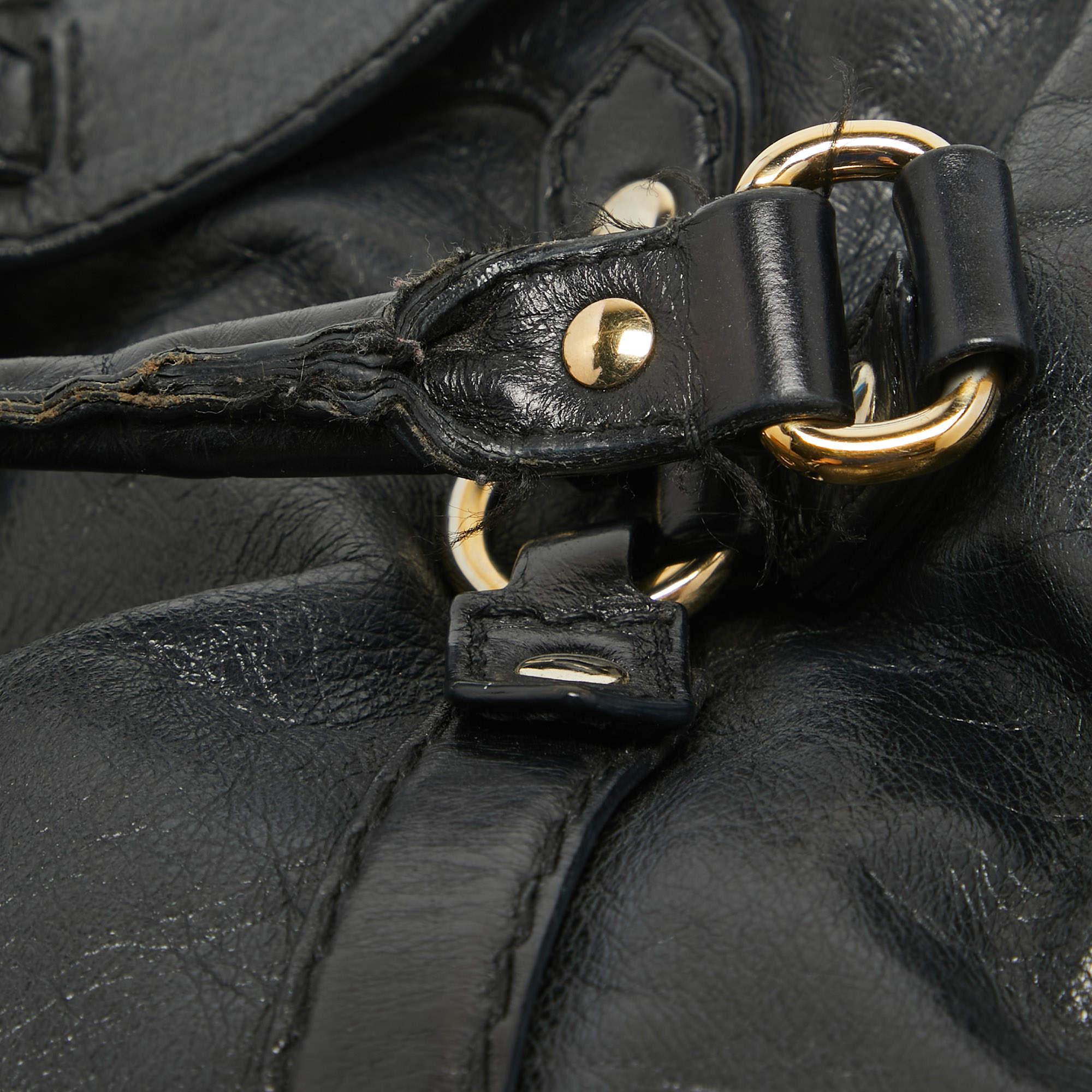 Gucci Black Leather Horsebit Nail Shoulder Bag For Sale 2