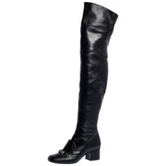 Gucci Black Leather Horsebit Over the Knee Boots Size 37.5