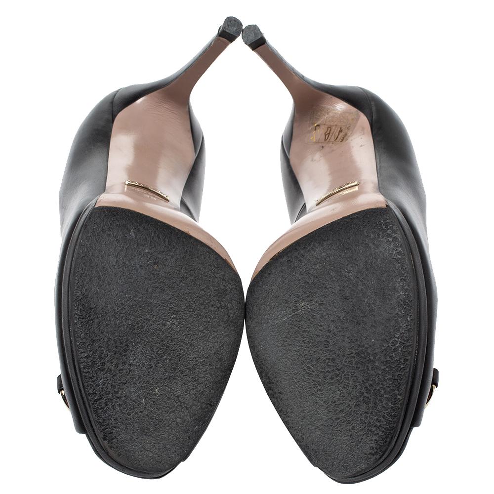 Gucci Black Leather Horsebit Peep Toe Pumps Size 38 3