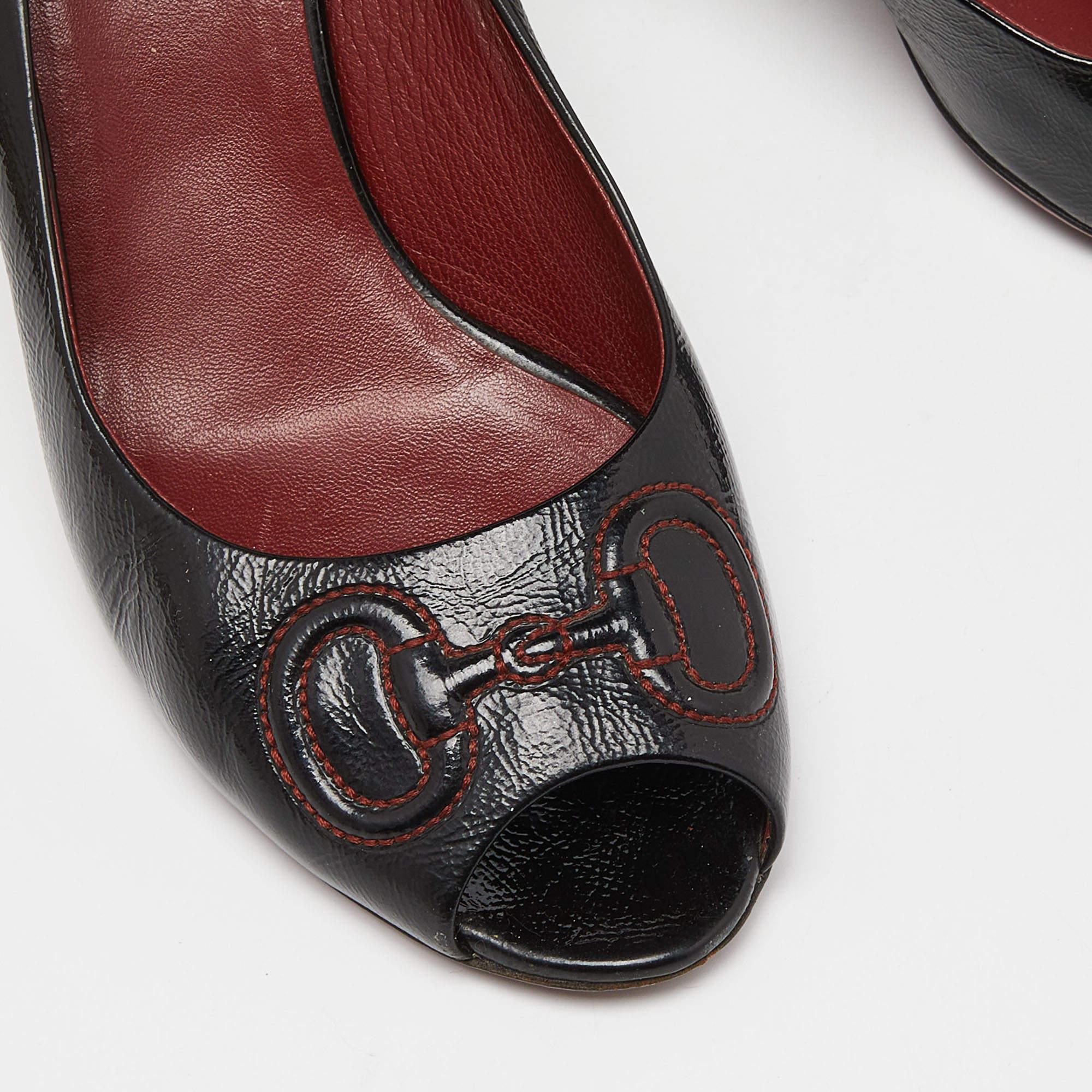 Gucci Negro Cuero Horsebit Peep Toe Bombas Tamaño 39.5 en venta 3