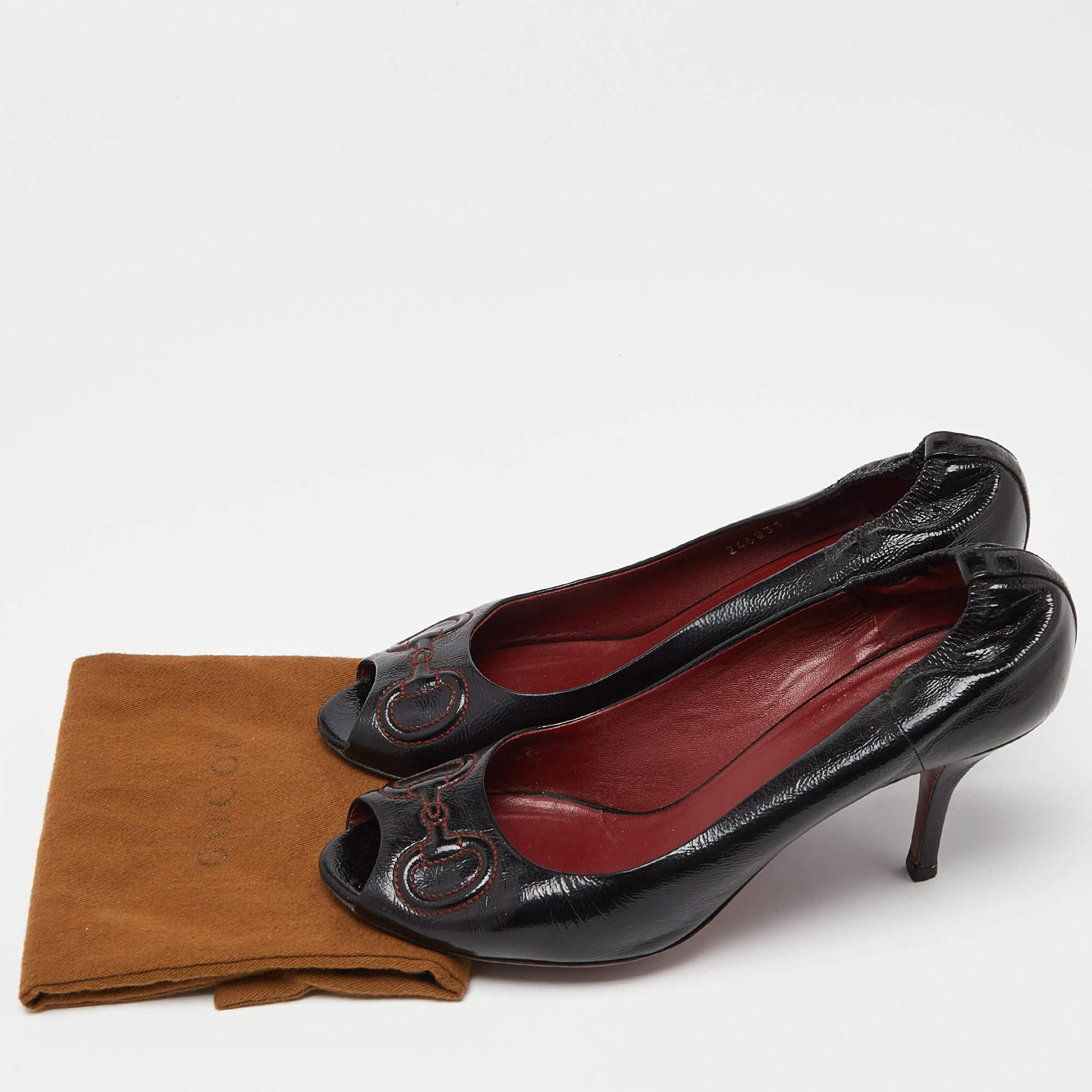 Gucci Negro Cuero Horsebit Peep Toe Bombas Tamaño 39.5 en venta 5