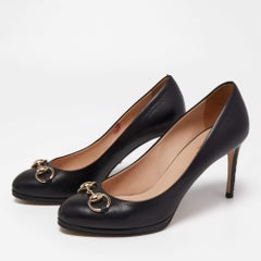 Gucci Black Leather Horsebit Platform Pumps Size 37