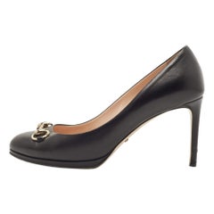 Gucci Black Leather Horsebit Platform Pumps Size 39.5