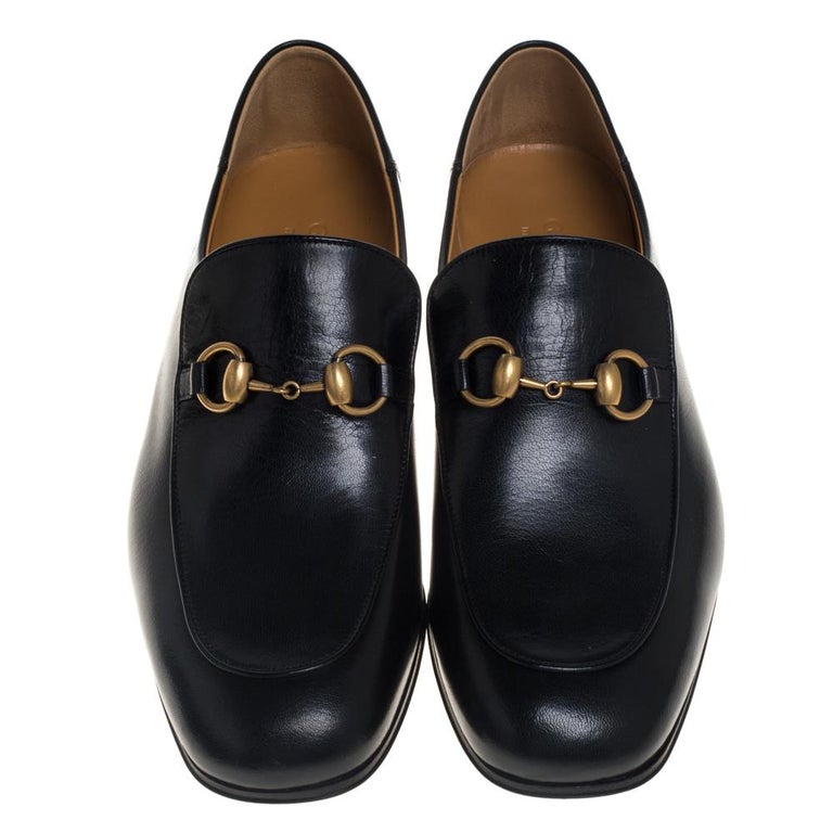 Gucci Black Leather Horsebit Quentin Slip On Loafers Size 40.5 at 1stDibs