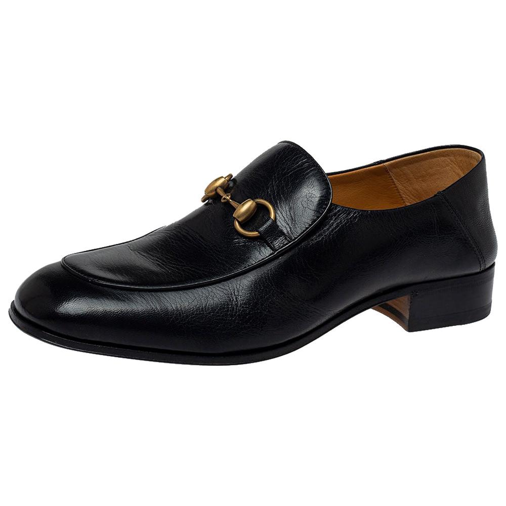 Gucci Black Leather Horsebit Quentin Slip On Loafers Size 41.5 at 1stDibs