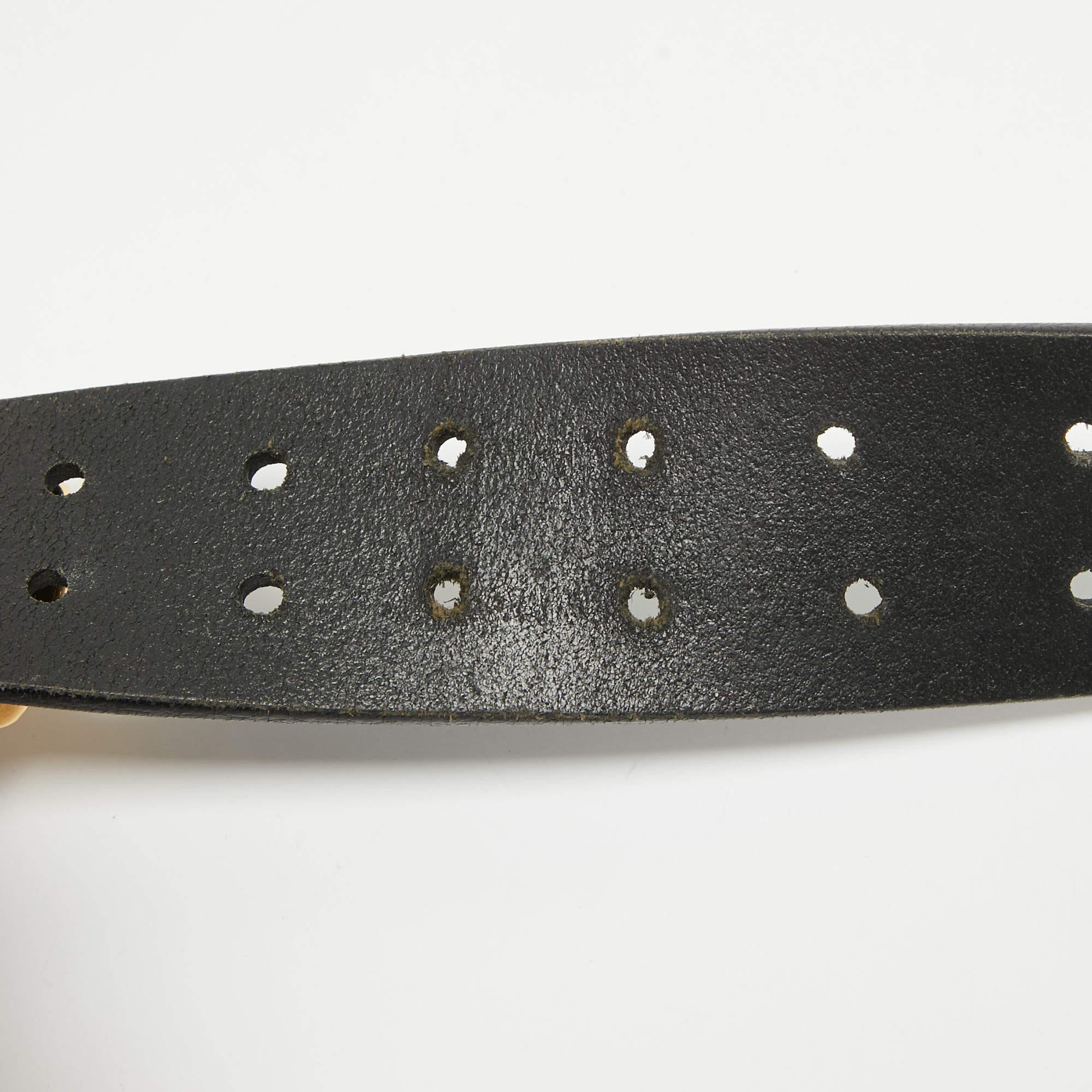 Women's Gucci Black Leather Horsebit Round Buckle Belt 95CM